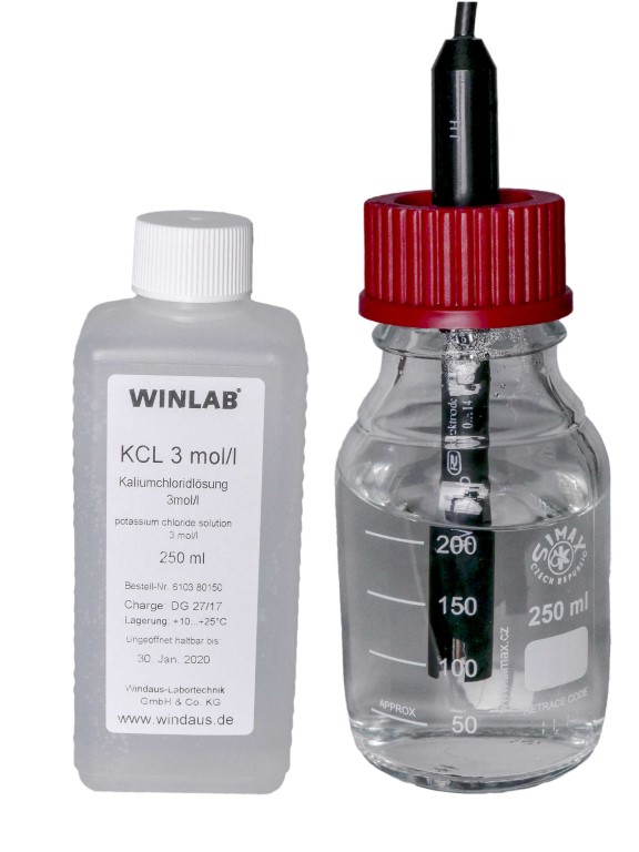 Elektroden-Aufbewahrungsflasche mit KCl-Lösung Elektroden-Aufbewahrungsflasche mit KCl-Lösung