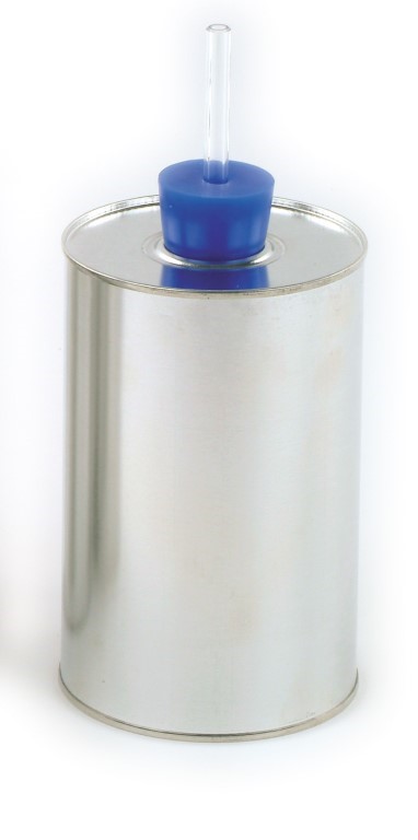 Blechdose mit Stopfen und Rohr Blechdose mit Stopfen und Rohr