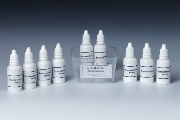 pH-Indikatorlösungen, Set mit 8x20 ml Inhalt