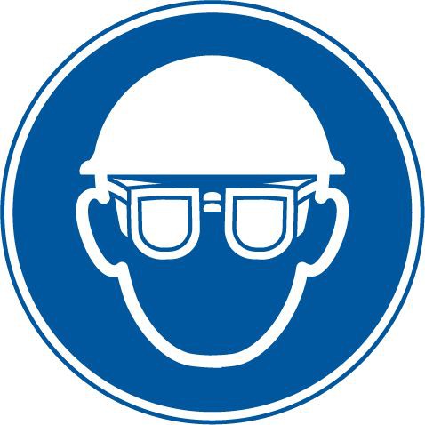 Gebotszeichen Augenschutz und Kopfschutz benutzen